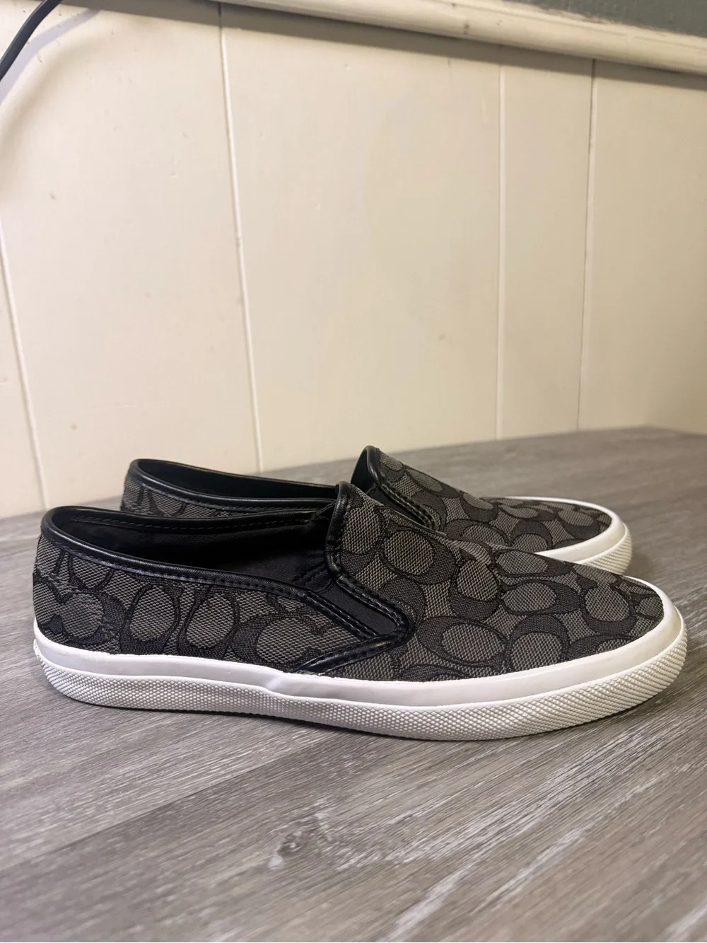 Coach Chrissy Black Signature C Logo Slip-On Sneaker Shoes Sz 7.5B